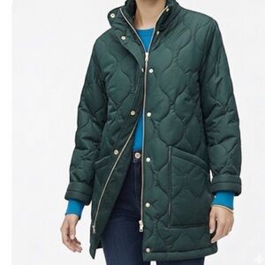 J.Crew - women’s City puffer quilted jacket full zip high Collar Coat green SZ S